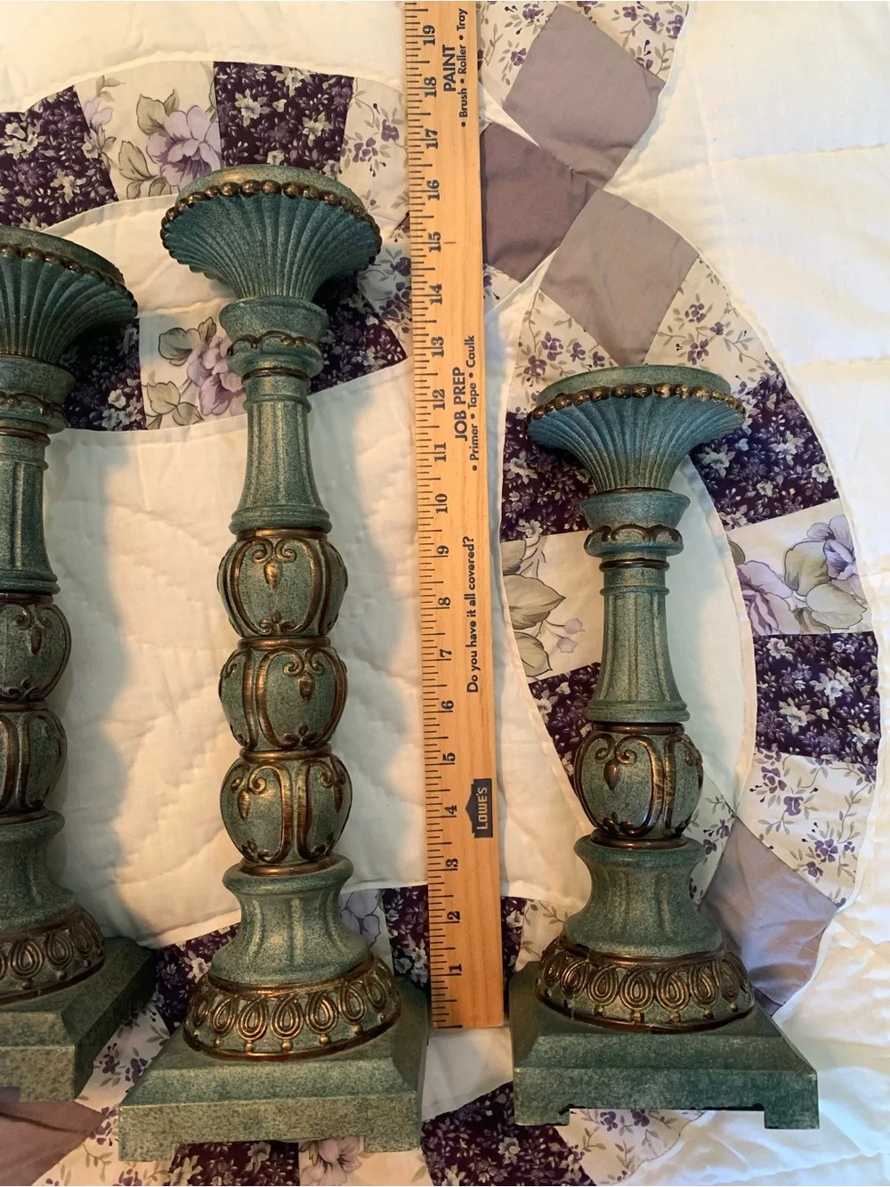 Vintage-Style Teal & Bronze Decorative Candlestick Set of 3